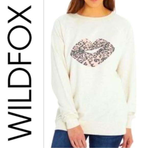 Wild fox Graphic Lip cheetah Print Sweatshirt - Picture 1 of 11